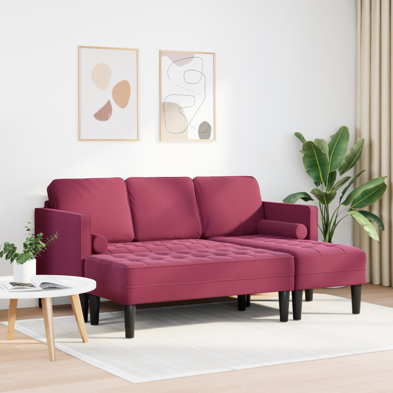 Garten Sofa mit Bank und Kissen im L-förmigen weinroten Samt