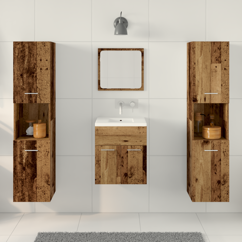 4-teiliges Badezimmermöbel-Set - Altes Holz