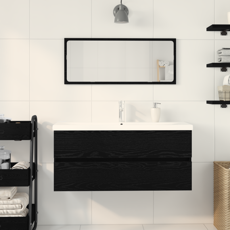 Waschbeckenunterschrank mit integriertem Becken in Schwarz Eiche Holzwerkstoff