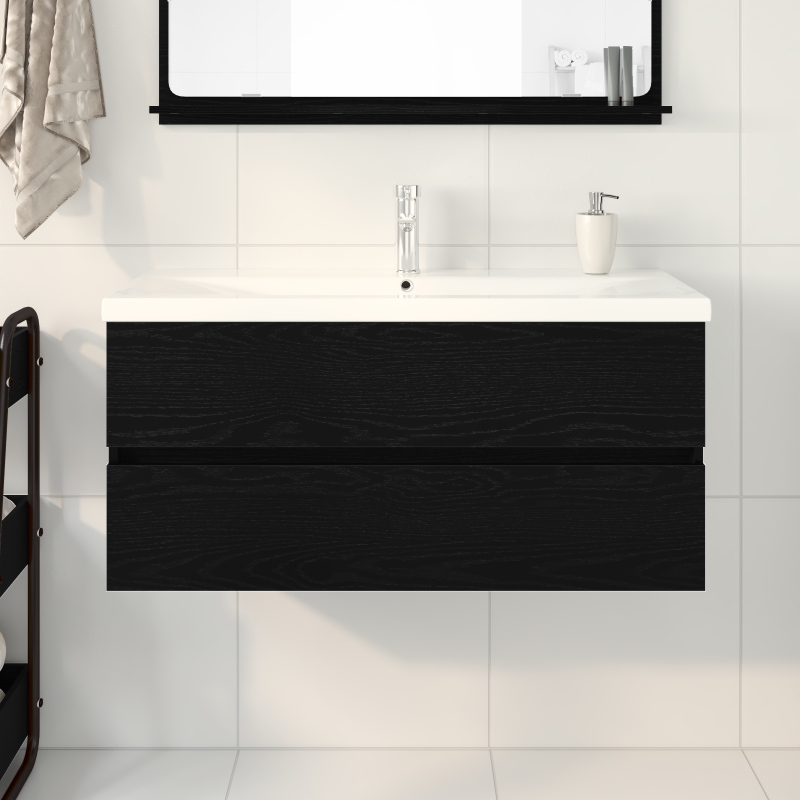 Waschbecken Schrank mit integriertem Waschbecken Schwarze Eiche aus lackiertem Holz