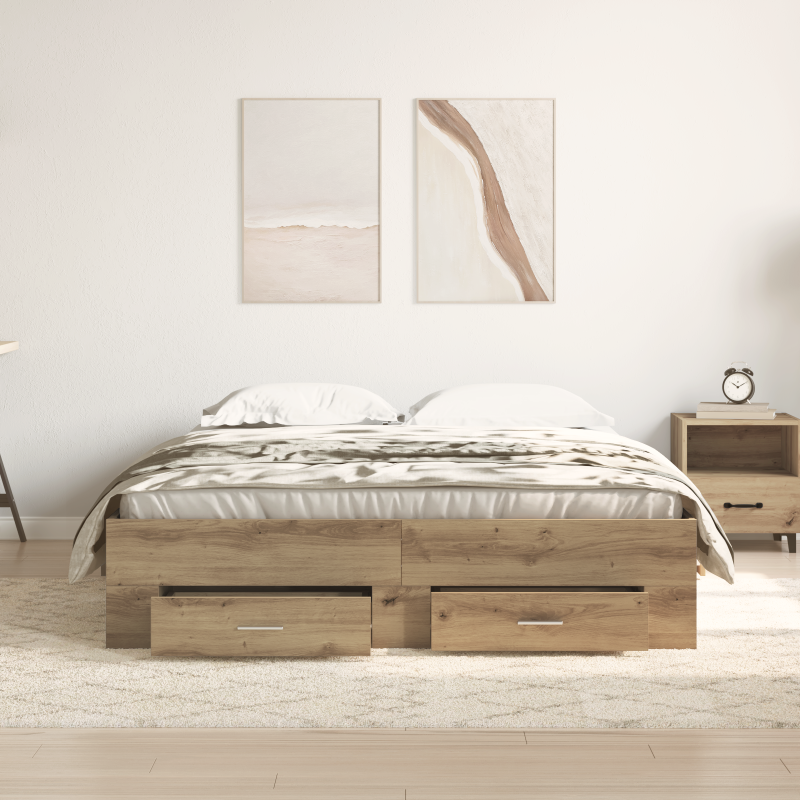 Bettgestell mit Schubladen Eiche Holzwerkstoff 140 x 190 cm