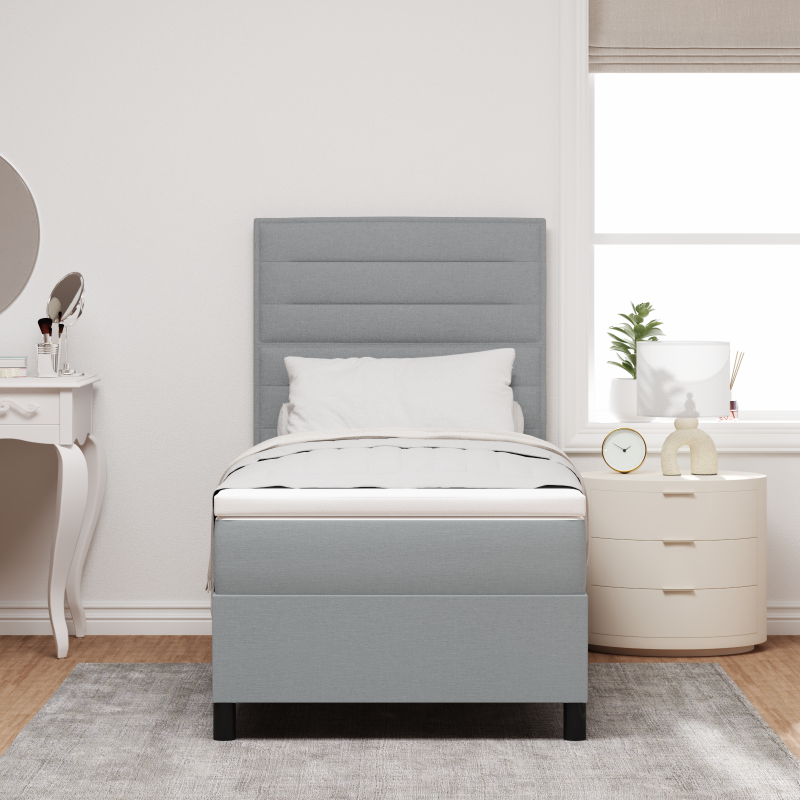 Boxspringbett mit Matratze Hellgrau 100x200 cm Stoff