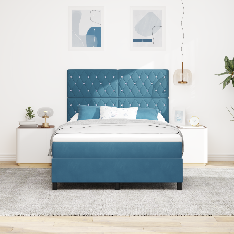 Boxspringbett mit Matratze Dunkelblau 140x190 cm Samt
