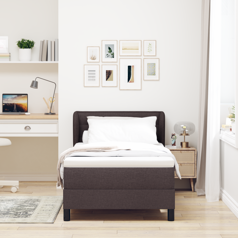Boxspringbett mit Matratze Dunkelbraun 100x200 cm aus Stoff