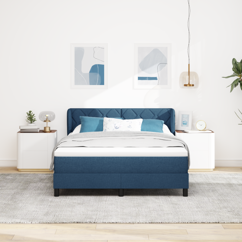 Boxspringbett mit Matratze Blau 140x200 cm Stoff