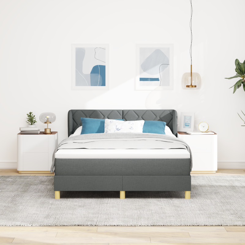 Boxspringbett mit Matratze in Dunkelgrau 140x200 cm Stoff