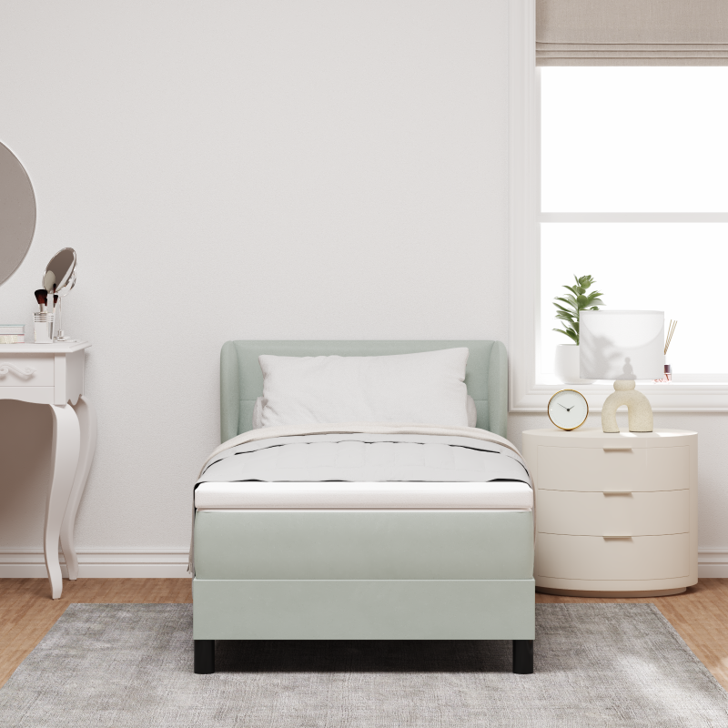 Boxspringbett mit Matratze in Hellgrau 90x200 cm aus Samt