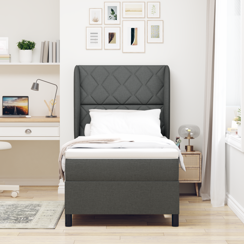Boxspringbett mit Matratze Dunkelgrau 90x200 cm Stoff