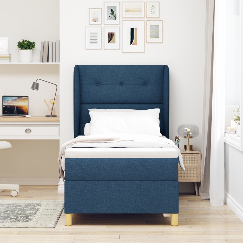 Boxspringbett mit Matratze Blau 90x200 cm Stoff