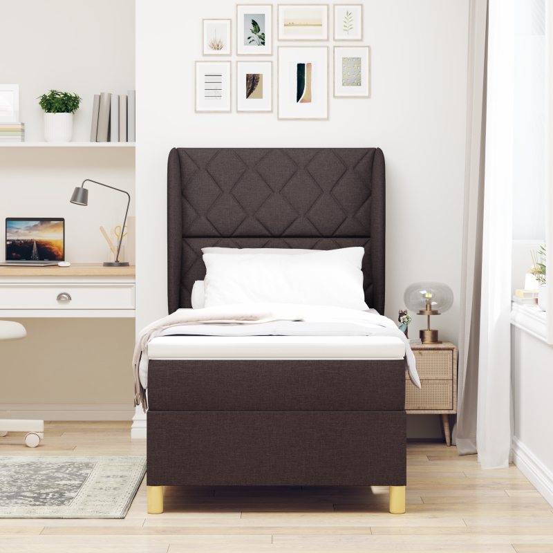 Boxspringbett mit Matratze - Dunkelbraun, 90x200 cm, Stoff