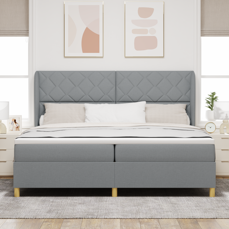 Boxspringbett mit Matratze Hellgrau 200x200 cm Stoff