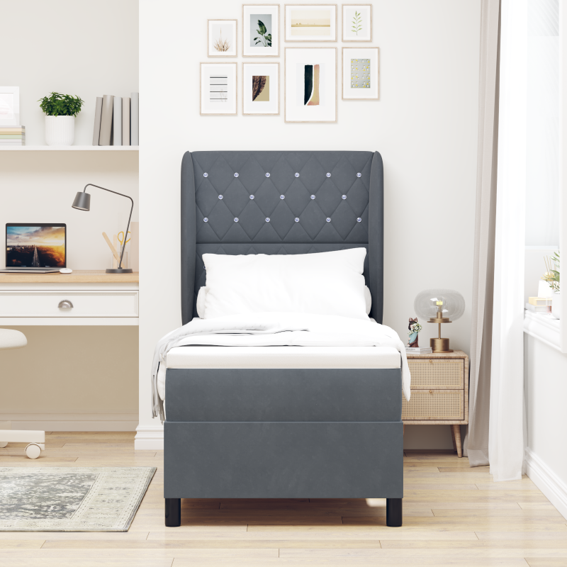 Boxspringbett mit Matratze Dunkelgrau 80x200 cm Samt