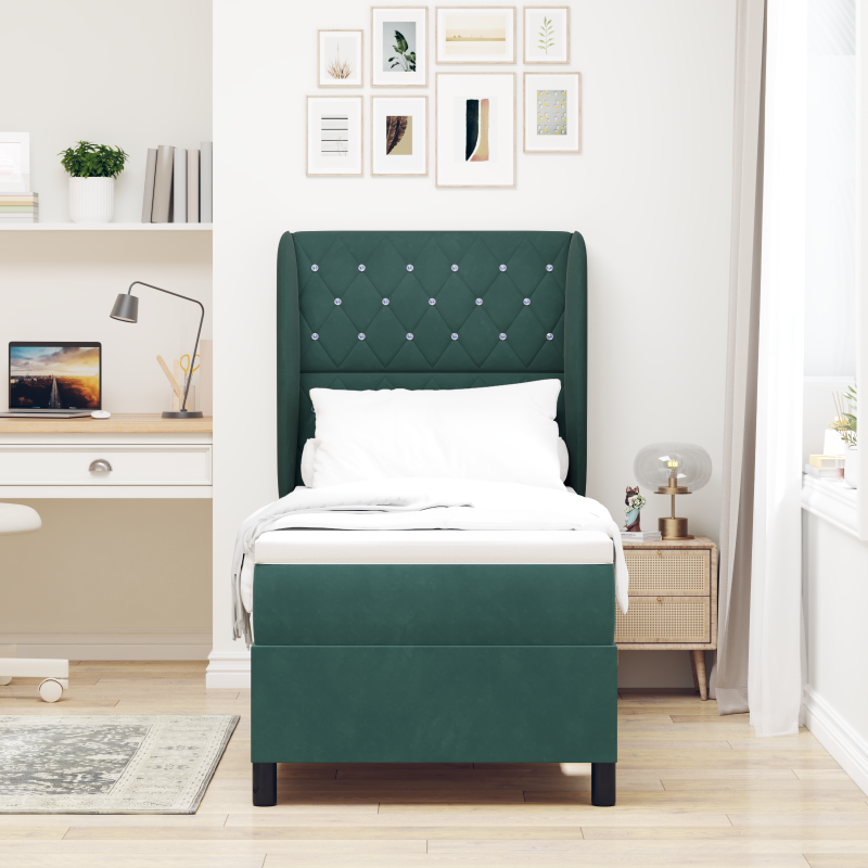 Boxspringbett mit Matratze Dunkelgrün 80x200 cm Samt