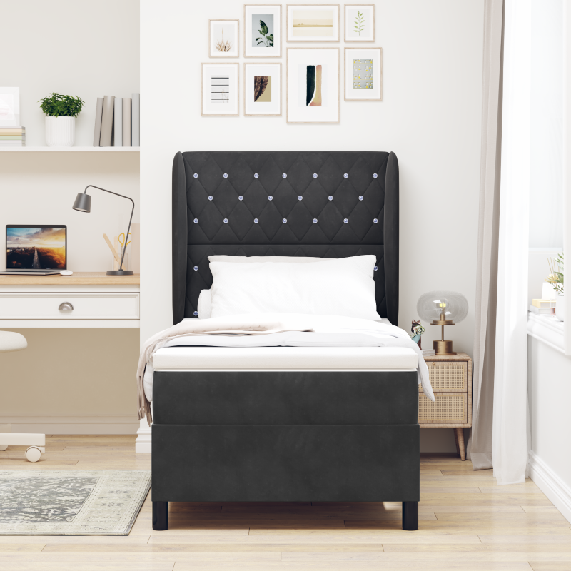 Boxspringbett mit Matratze Schwarz 100x200 cm Velours