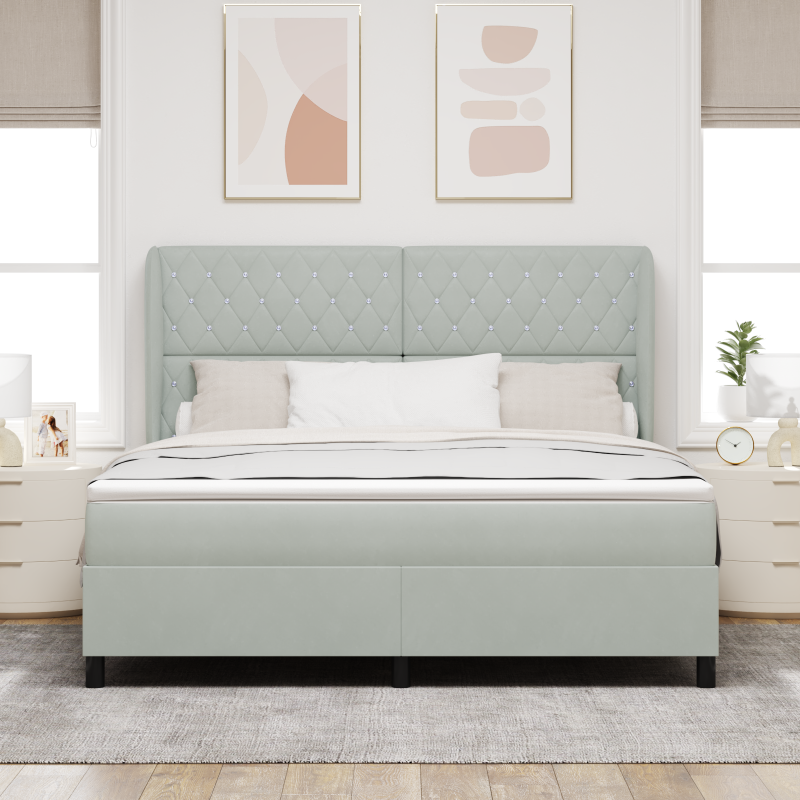 Boxspringbett mit Matratze - Hellgrau, 180x200 cm, Samt