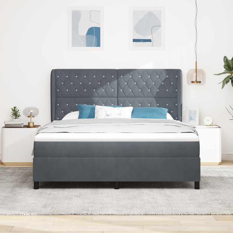 Boxspringbett mit Matratze Dunkelgrau 180x200 cm Samt