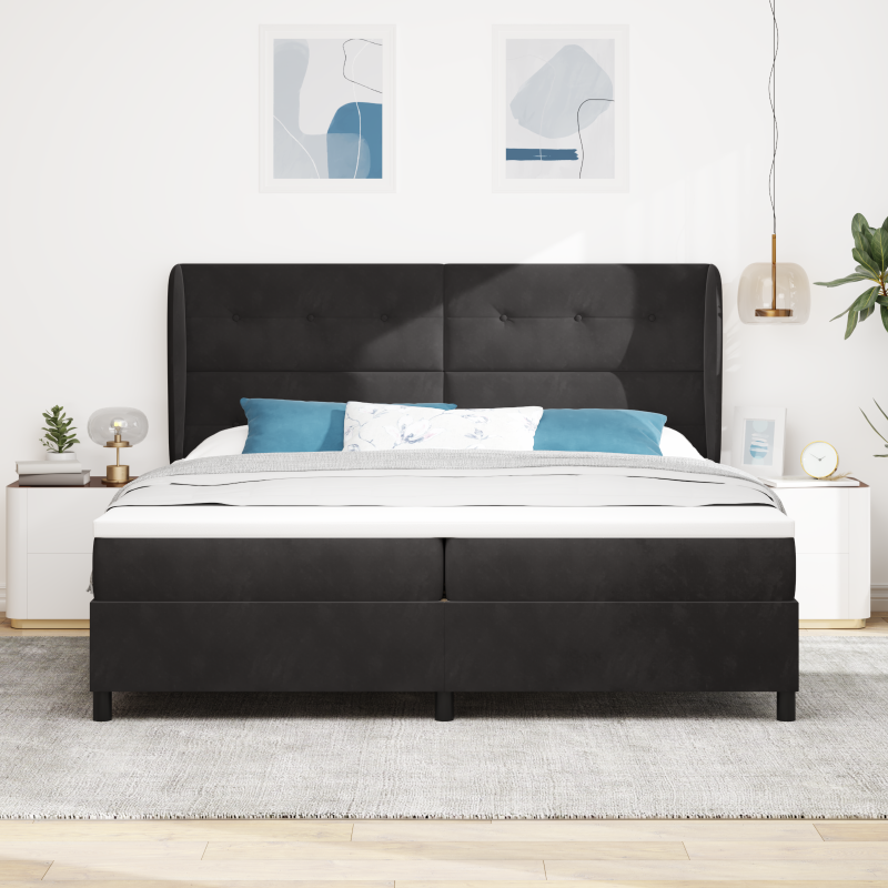 Boxspringbett mit Matratze Schwarz 200x200 cm Velours
