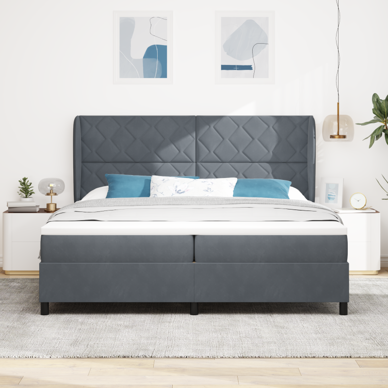 Boxspringbett mit Matratze Dunkelgrau 200x200 cm Samt