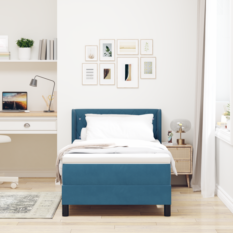 Boxspringbett mit Matratze Dunkelblau 90x190 cm Samt