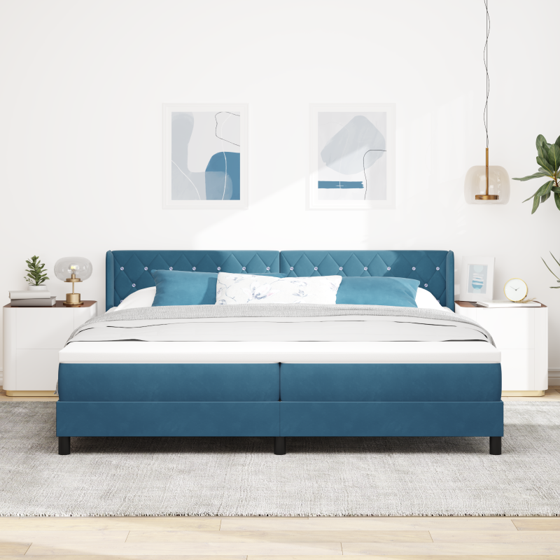 Boxspringbett mit Matratze Dunkelblau 200x200 cm Velours