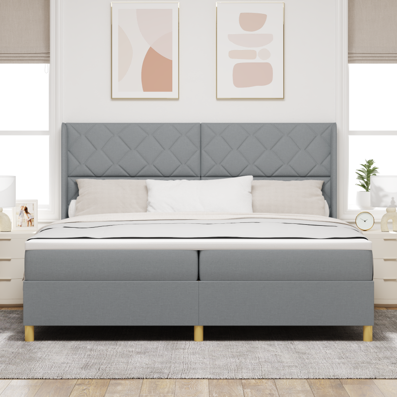Boxspringbett mit Matratze Hellgrau 200x200 cm Stoff