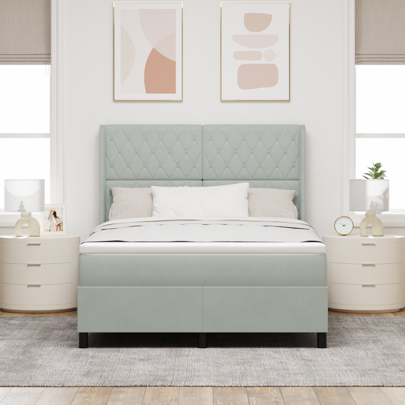 Boxspringbett mit Matratze Hellgrau 140x190 cm Velours