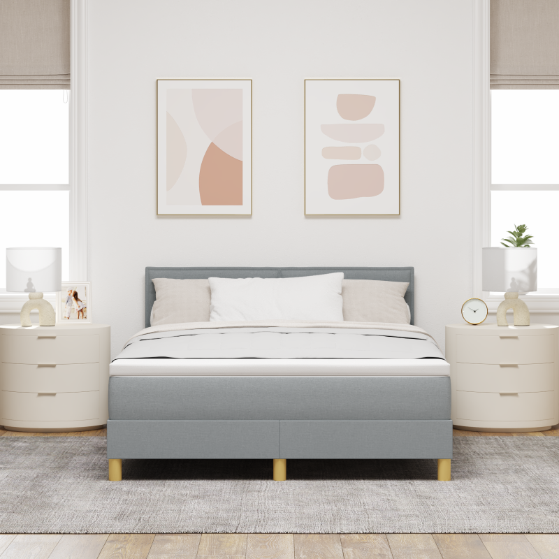 Boxspringbett mit Matratze & LED Hellgrau 160x200 cm Stoff