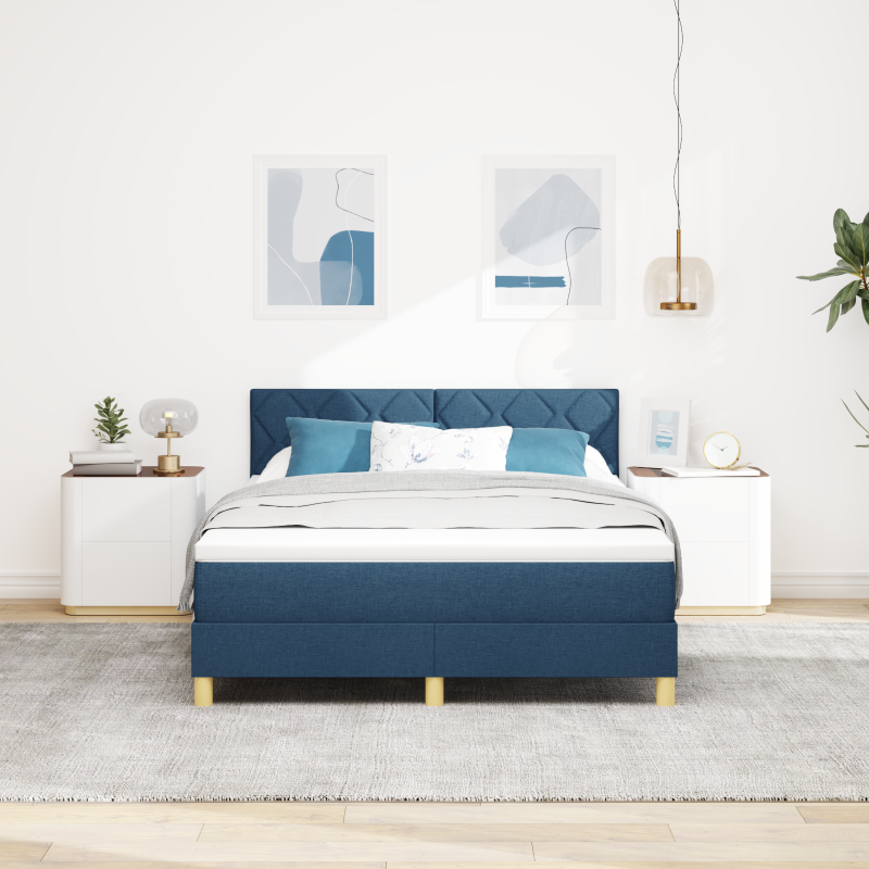 Boxspringbett mit Matratze & LED Blau 140x200 cm Stoff