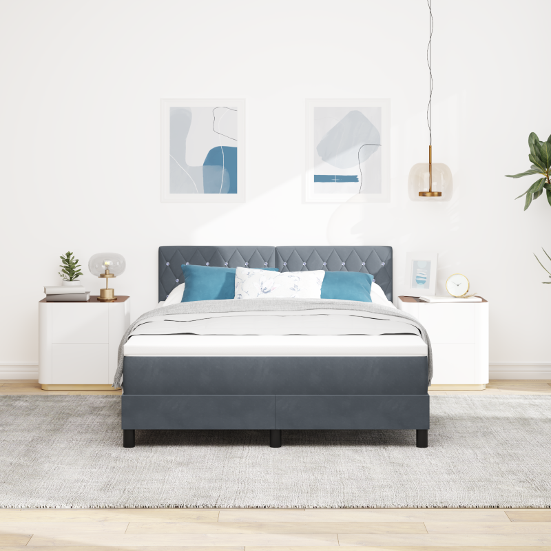 Boxspringbett mit Matratze & LED Dunkelgrau 160x200 cm Samt