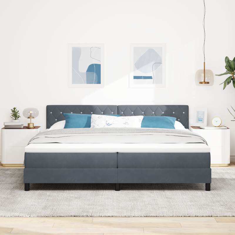 Boxspringbett mit Matratze & LED Dunkelgrau 200x200 cm Samt