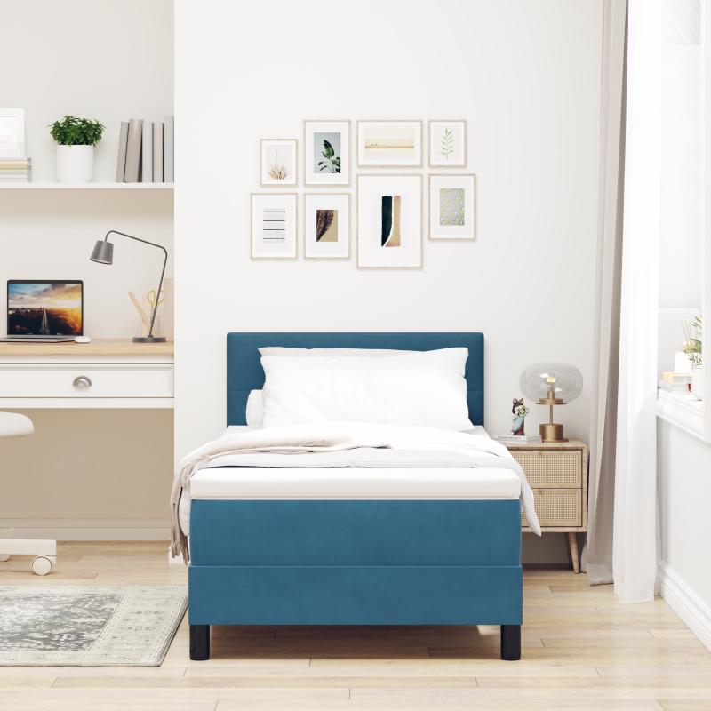 Boxspringbett mit Matratze & LED Dunkelblau 90x190 cm Velours