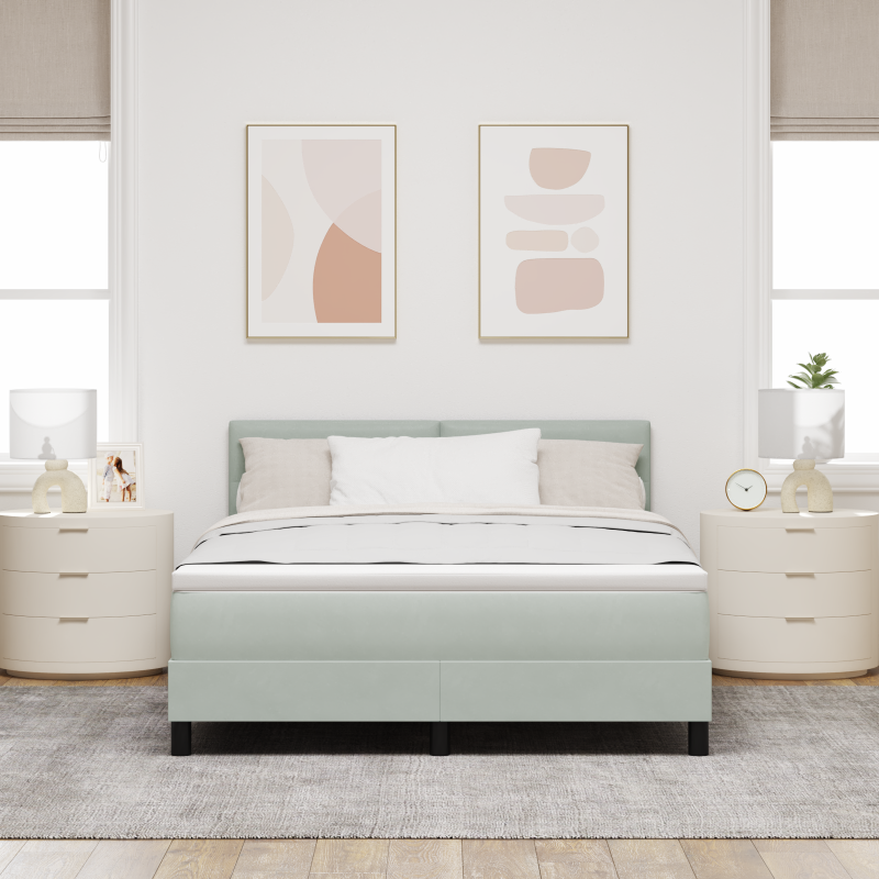Boxspringbett mit Matratze & LED Licht Hellgrau 160x200 cm Samt
