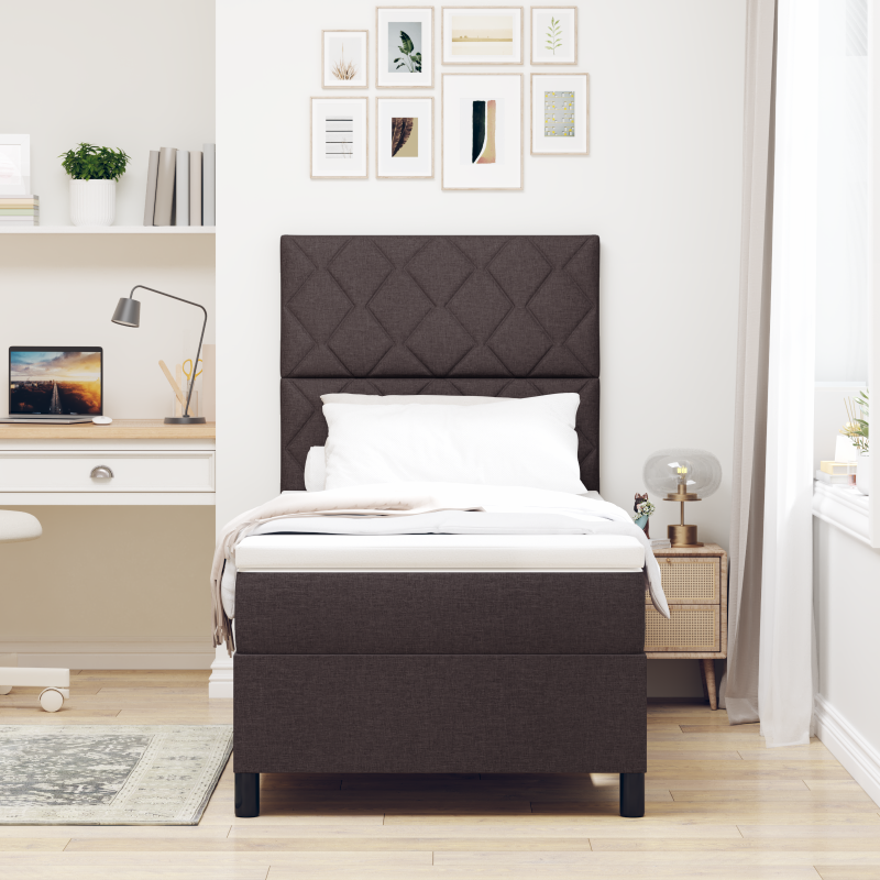 Boxspringbett mit Matratze & LED Dunkelbraun 90x200 cm Stoff