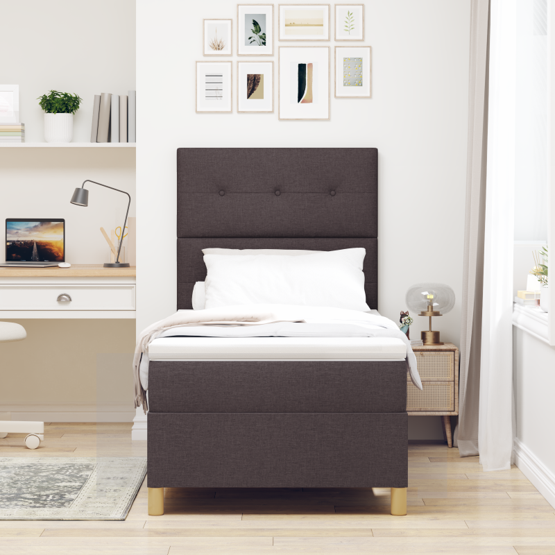 Boxspringbett mit Matratze & LED Dunkelbraun 90x200 cm Stoff