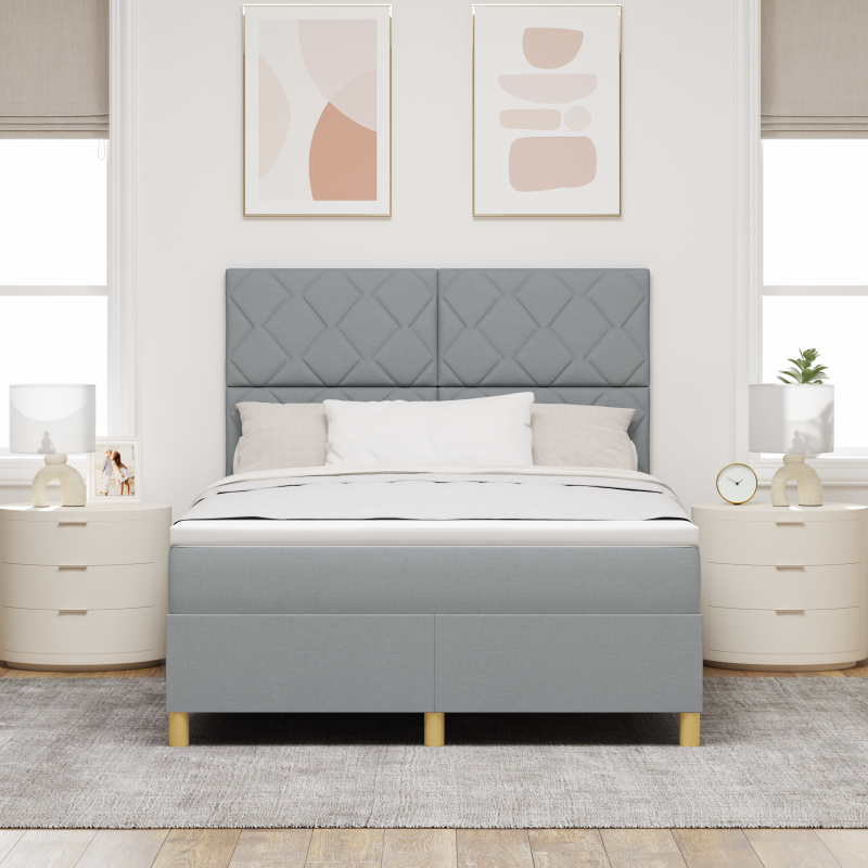 Boxspringbett mit Matratze & LED Licht Grau 140x200 cm Stoff
