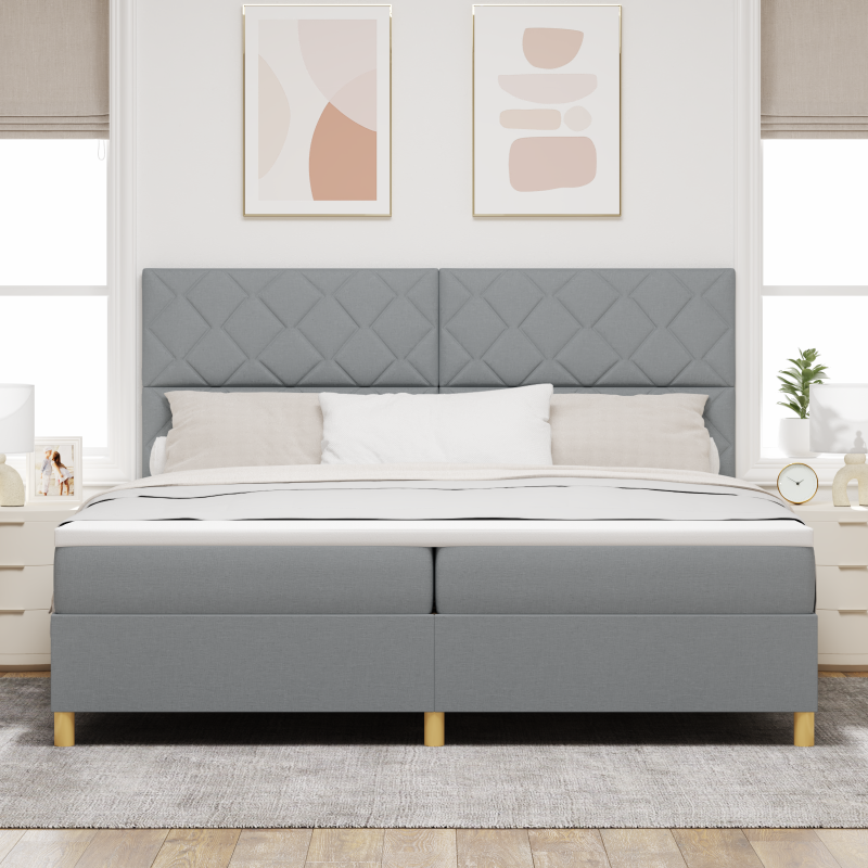 Boxspringbett mit Matratze & LED Licht Hellgrau 200x200 cm Stoff
