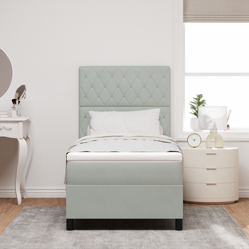 Boxspringbett mit Matratze & LED-Licht Hellgrau 100x200 cm Samt