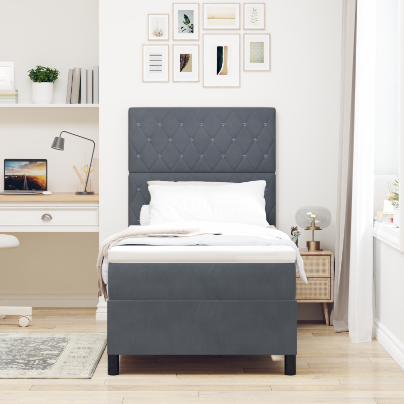 Boxspringbett mit Matratze & LED Dunkelgrau 100x200 cm Samt