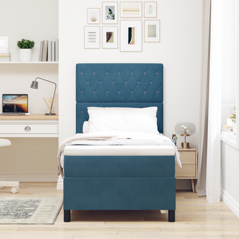 Boxspringbett mit Matratze & LED Dunkelblau 100x200 cm Samt