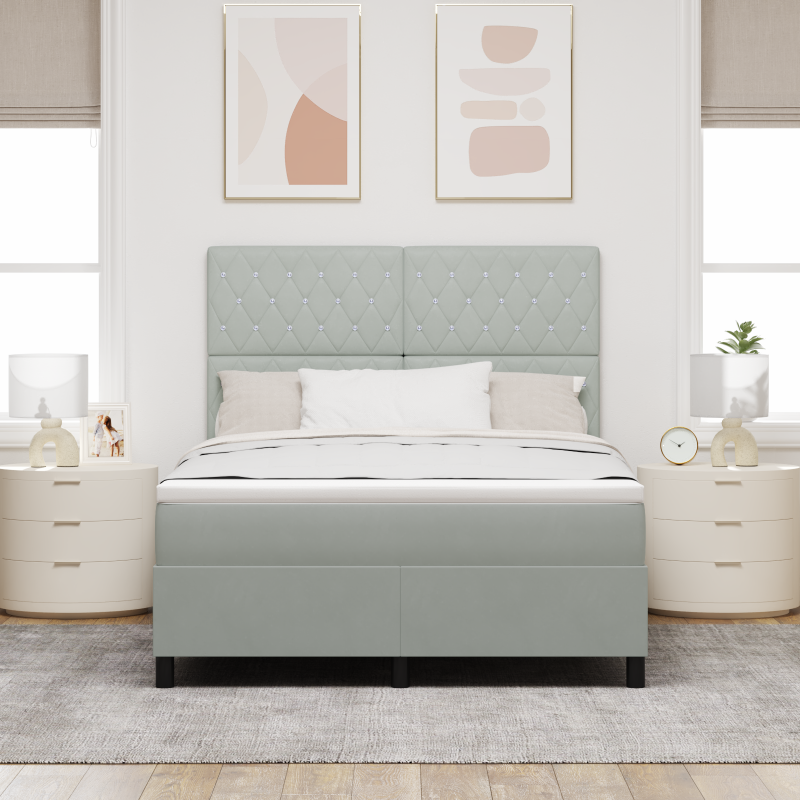Boxspringbett mit Matratze & LED Licht Hellgrau 160x200 cm Samt