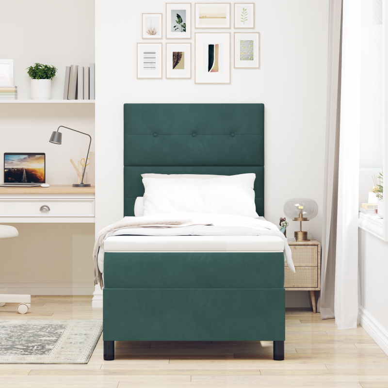 Box Spring Bett mit Matratze & LED Dunkelgrün 90x200 cm Samt