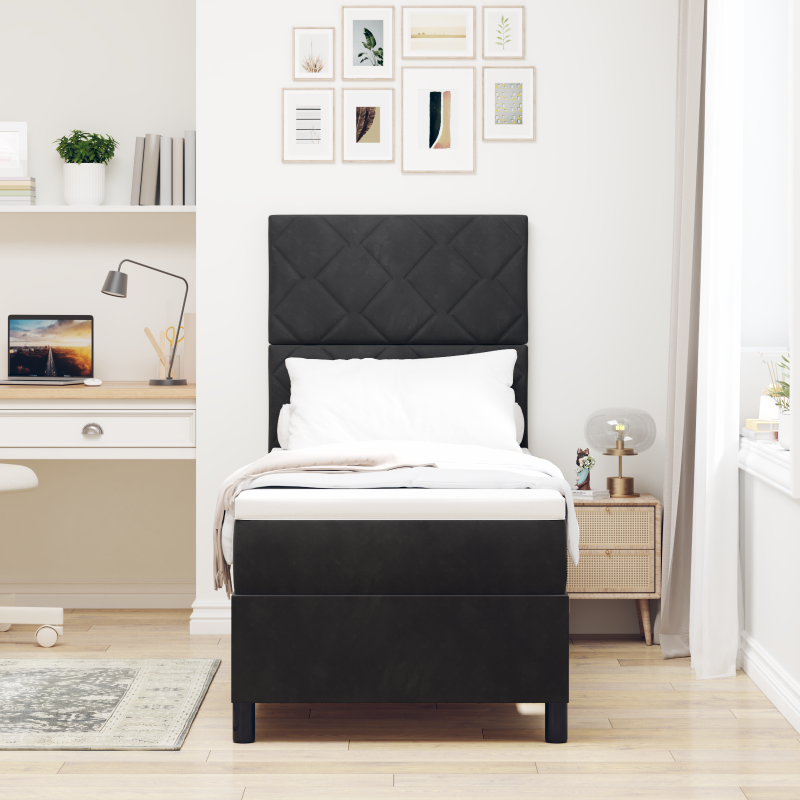 Boxspringbett mit Matratze & LED Schwarz 80x200 cm Velours