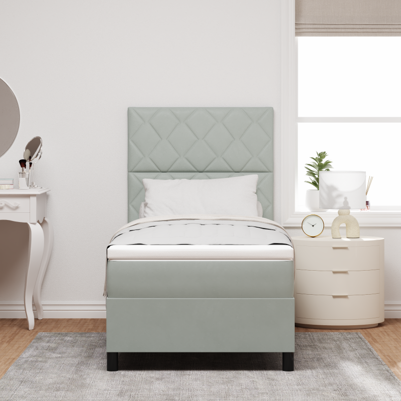 Boxspringbett mit Matratze & LED Hellgrau 100x200 cm Samt