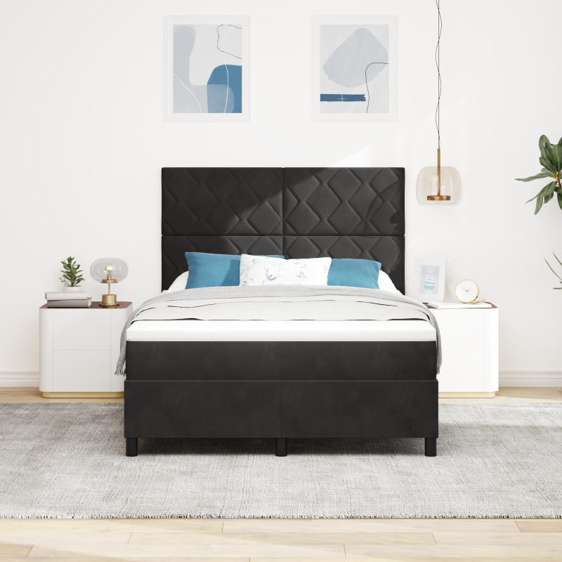 Boxspringbett mit Matratze & LED Schwarz 140x200 cm Samt