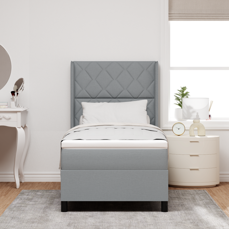 Boxspringbett mit Matratze & LED Licht Grau 90x200 cm Stoff