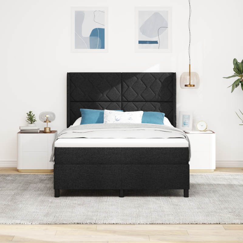 Boxspringbett mit Matratze & LED - Schwarz, 140x200 cm, Stoff
