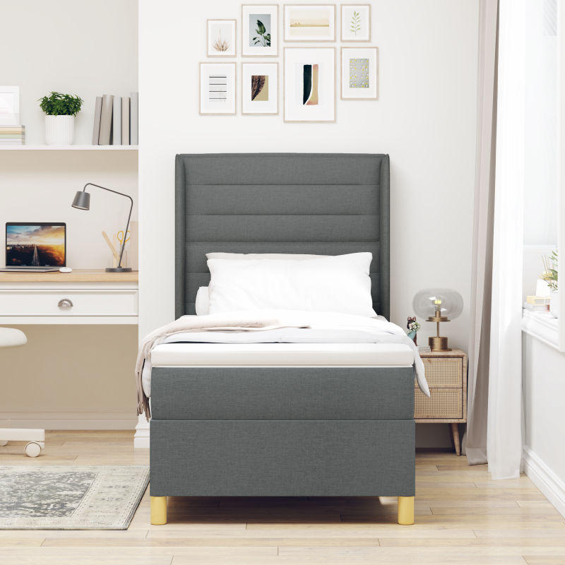 Boxspringbett mit Matratze & LED Dunkelgrau 100x200 cm Stoff