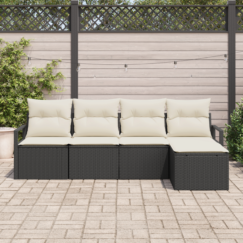 5-teiliges Garten Sofa Set mit Kissen Schwarz Poly Rattan