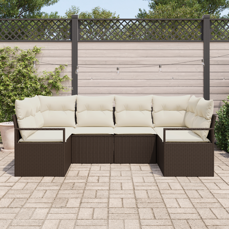 6-teiliges Garten Sofa Set mit Kissen Braun Poly Rattan
