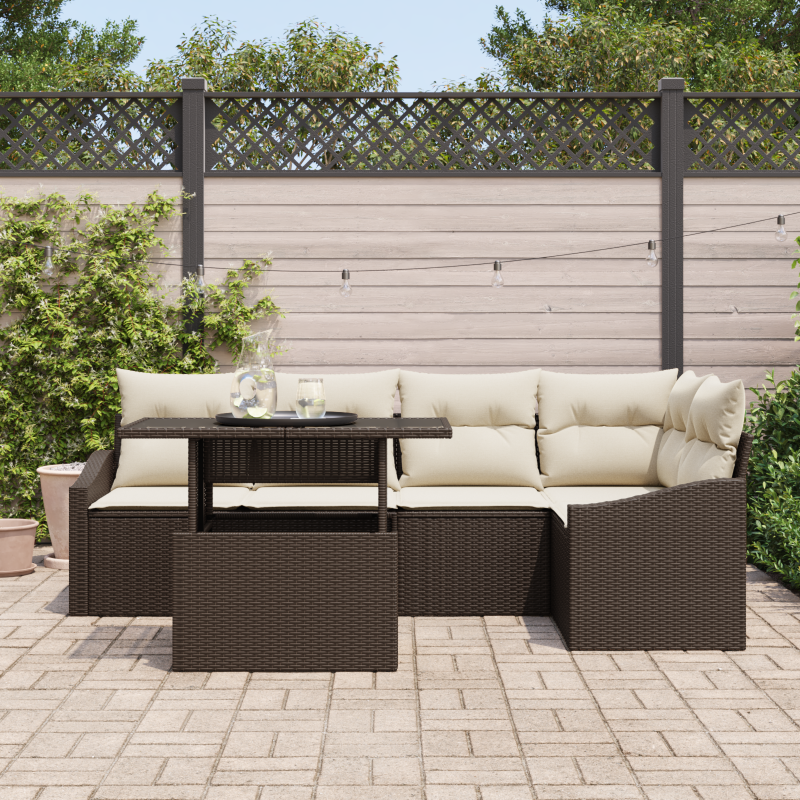 9-teiliges Garten-Sofa-Set mit Kissen Schwarz Poly Rattan
